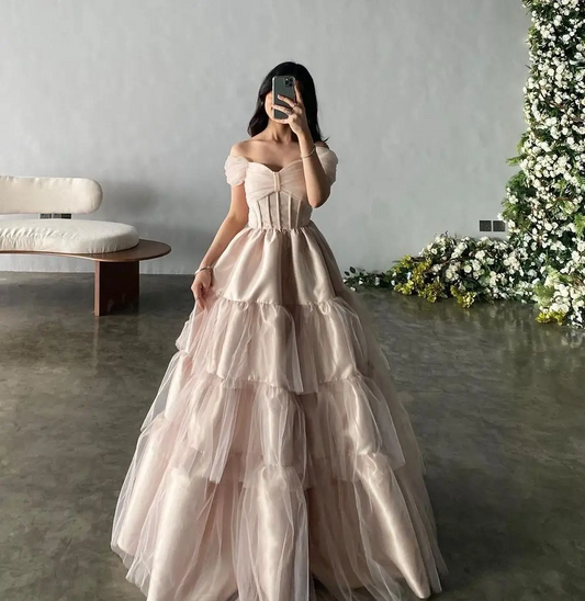 Off-Shoulder A-Line Floor-Length Princess Customized Formal Occasion Dresses