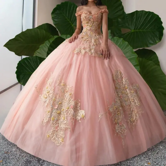 Pink Sweetheart Quinceanera Dresses Ball Gown Sleeveless Appliques Lace Beads Quinceañera Brithday Party Gown
