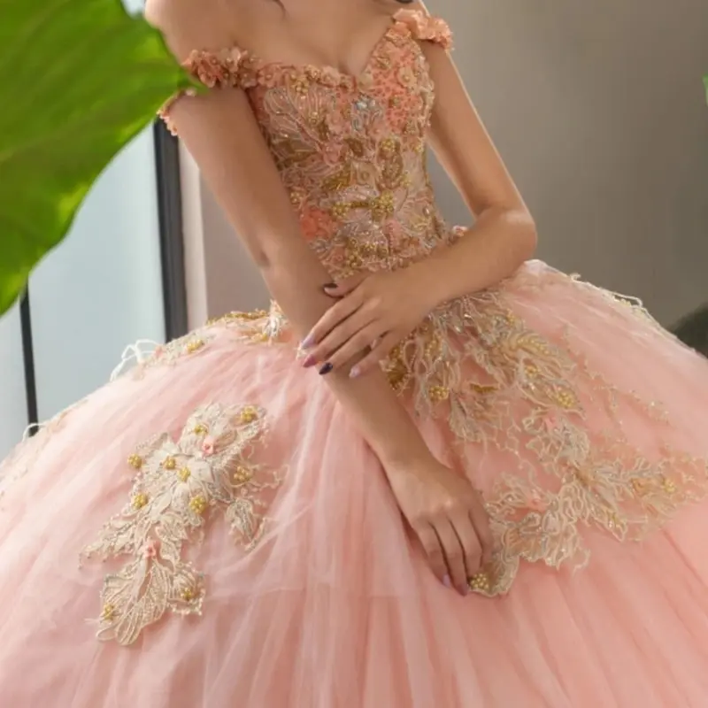 Pink Sweetheart Quinceanera Dresses Ball Gown Sleeveless Appliques Lace Beads Quinceañera Brithday Party Gown