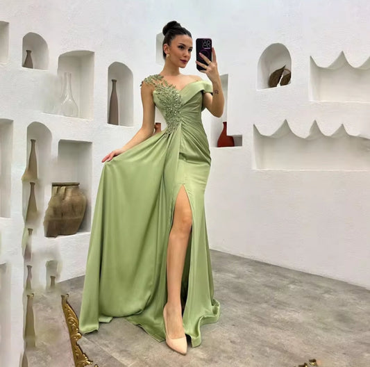 Side Split Elegant Sexy Wedding Party Dress Stain Beading Celebrity Dresses Trumpet Special Occasion Dresses robes du soir
