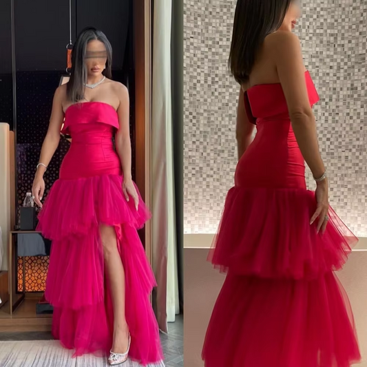 Tiered Pleat Wedding Party A-line Strapless Bespoke Occasion Gown Long Dresses Sexy Casual