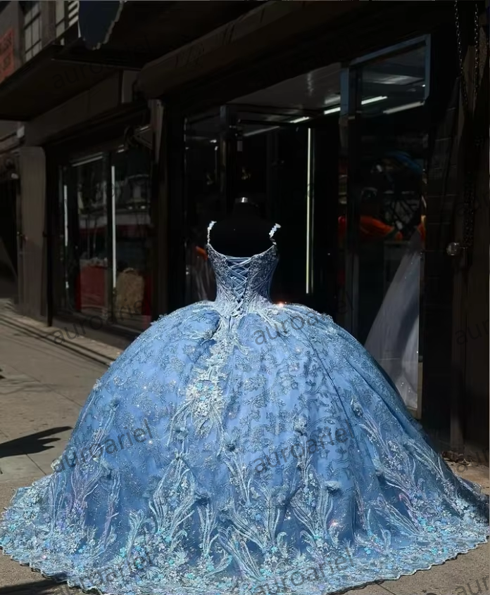 Sky Blue Princess 15 Quinceanera Dresses custom Luxury Spaghetti Strap