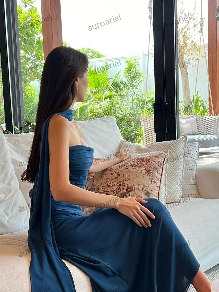 Prom Dresses Formal Occasions Crepe Prom Gown Saudi Arab pleating Strapless Ankle-Length