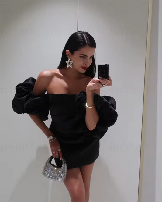Black Satin Mini Prom Dresses Detachable Short Sleeves Girl Homecoming Dress Customized Sheath Women Specail Party Gown