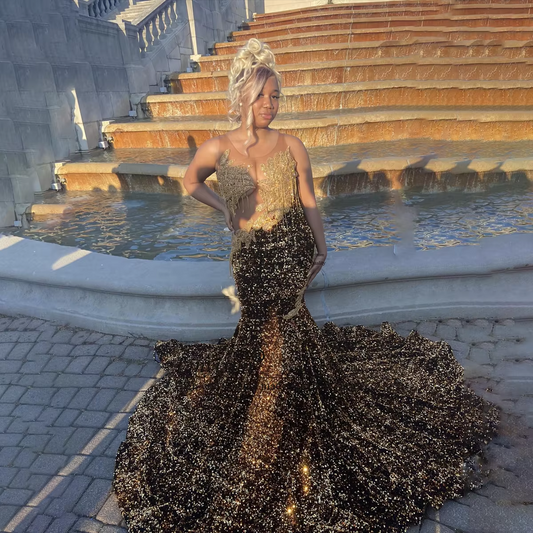 Elegance Sparkly Rhinestones Sequin Mermaid Prom Dress For Black Girl Crystals African Birthday Party Gowns Wedding Dress