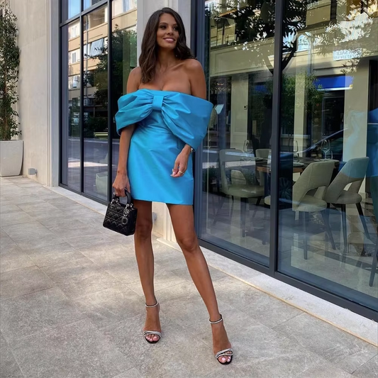 Customized Simple Off-the-shoulder Sheath Mini Cocktail Dresses Bows s Formal Occasion Gown vestidos longos para eventos especia