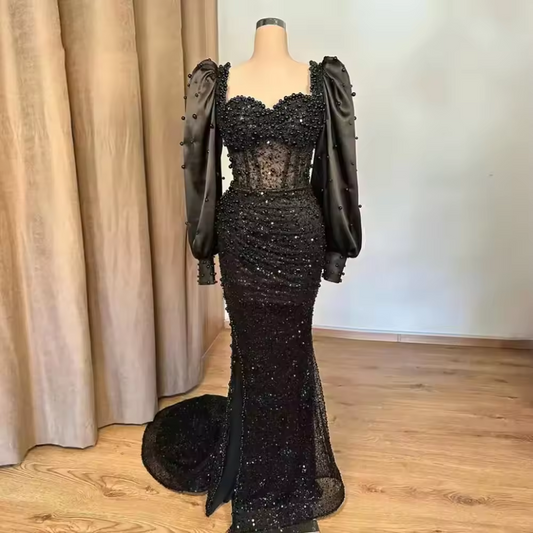 Luxury Beaded Mermaid Prom Dresses 2025 Pearls Lace Wedding Reception Dress Aso Ebi Birthday Evening Party Gowns Customized 2025