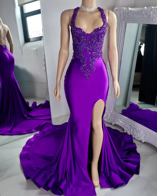 Design Prom Dresses For Black Girls 2025 Beads Slit Mermaid Party Gowns vestidos de festa Customized