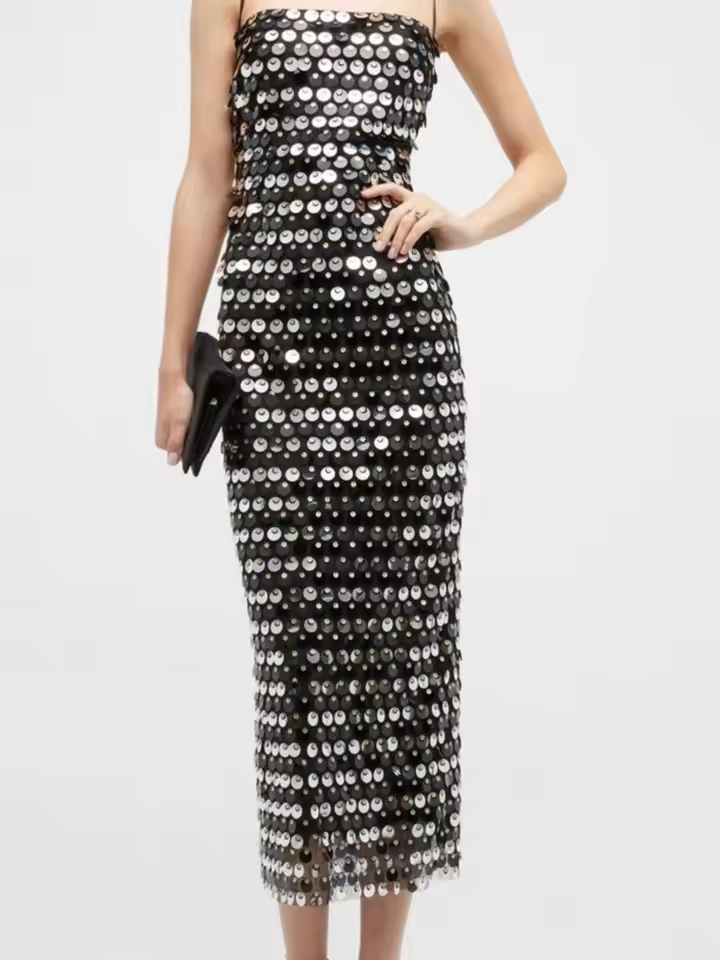 Beaded Irregular Slip Dress Sequin Holiday Halter Boho Long Dresses Sparkling Sexy Backless Slim Fit Suspender Evening Robes