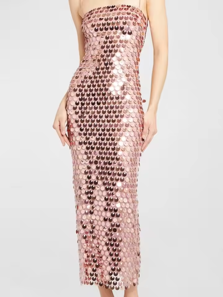 Beaded Irregular Slip Dress Sequin Holiday Halter Boho Long Dresses Sparkling Sexy Backless Slim Fit Suspender Evening Robes