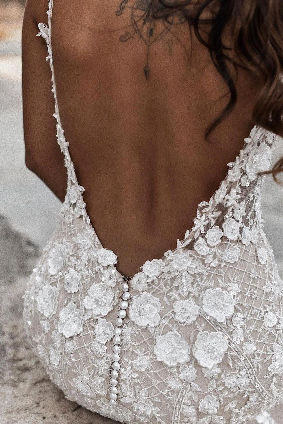 Boho Sleeveless Floral Mermaid Wedding Dress Backless Bridal Gown