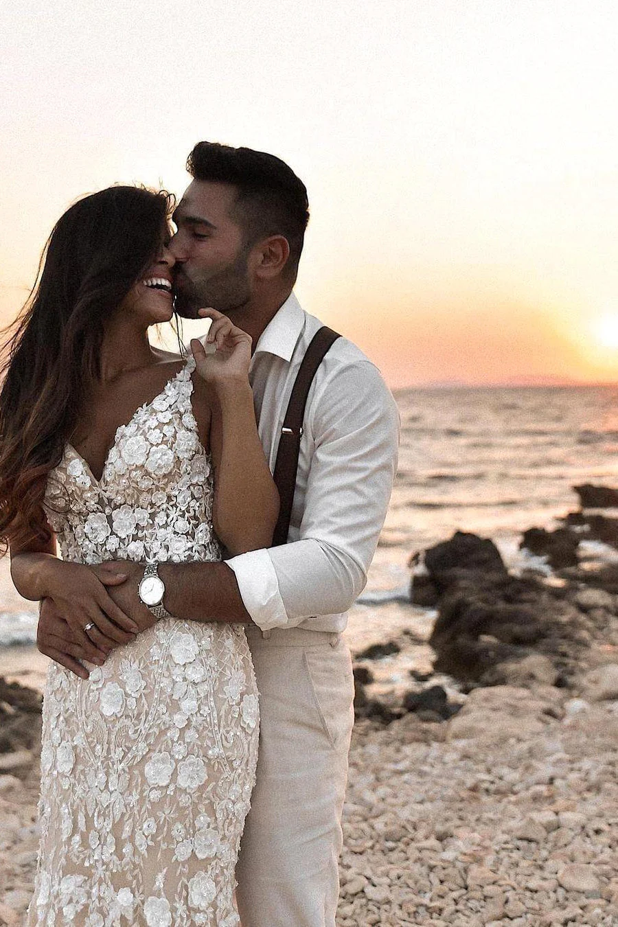 Boho Sleeveless Floral Mermaid Wedding Dress Backless Bridal Gown