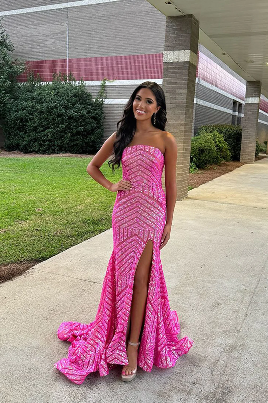 Charming Mermaid Hot Pink Sequins Mermaid Prom Dresses