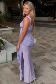 Chic Straps Pleats V-Neck Sleeveless Side Slit Party Prom Dress