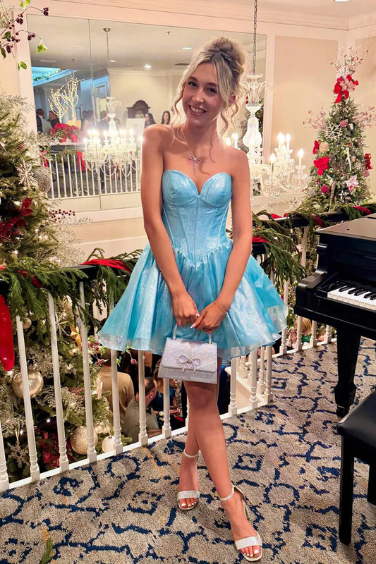 Cute A Line Strapless Aqua Organza Homecoming Dress