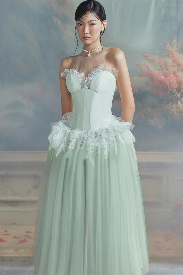 Elegant Ball Gown Illusion Neck Mesh Dress