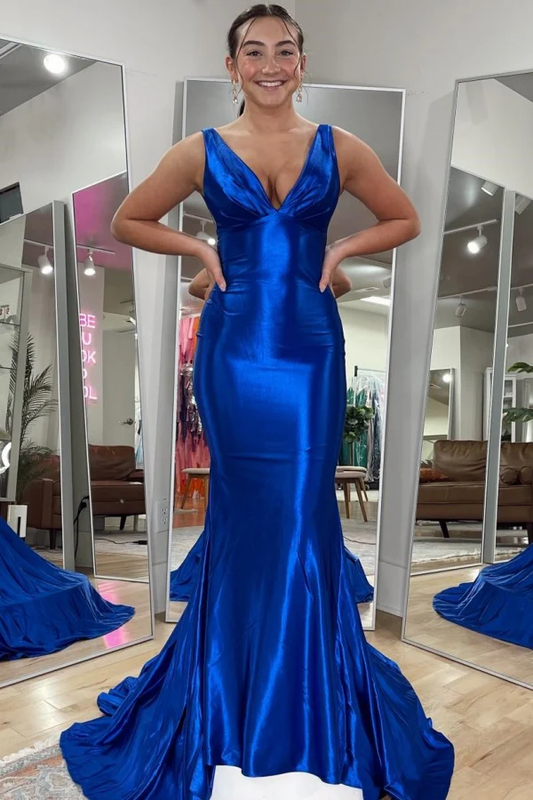 Elegant Mermaid V Neck Straps Sleeveless Floor Legth Prom Party Dress Evening Formal Gown Cocktail Dress