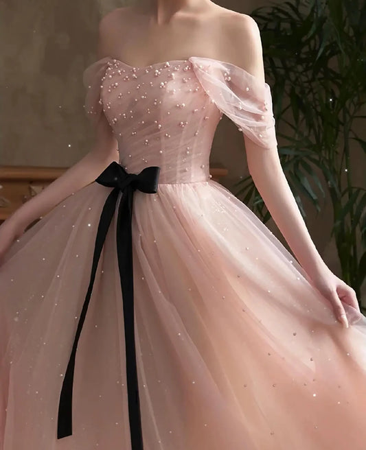 Fairy Pink Off Shoulder Prom Dress, Tulle Dress, Cocktail Dress, Evening Dress, Princess Dress, Birthday Dress, Prom Dress, Party Dress
