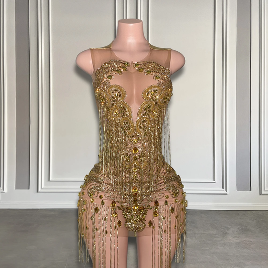 Gold Luxury Rhinestone Prom Dresses for Black Girls Short Party Gowns Crystal Tassel Birthday Homecoming Dresses Customized