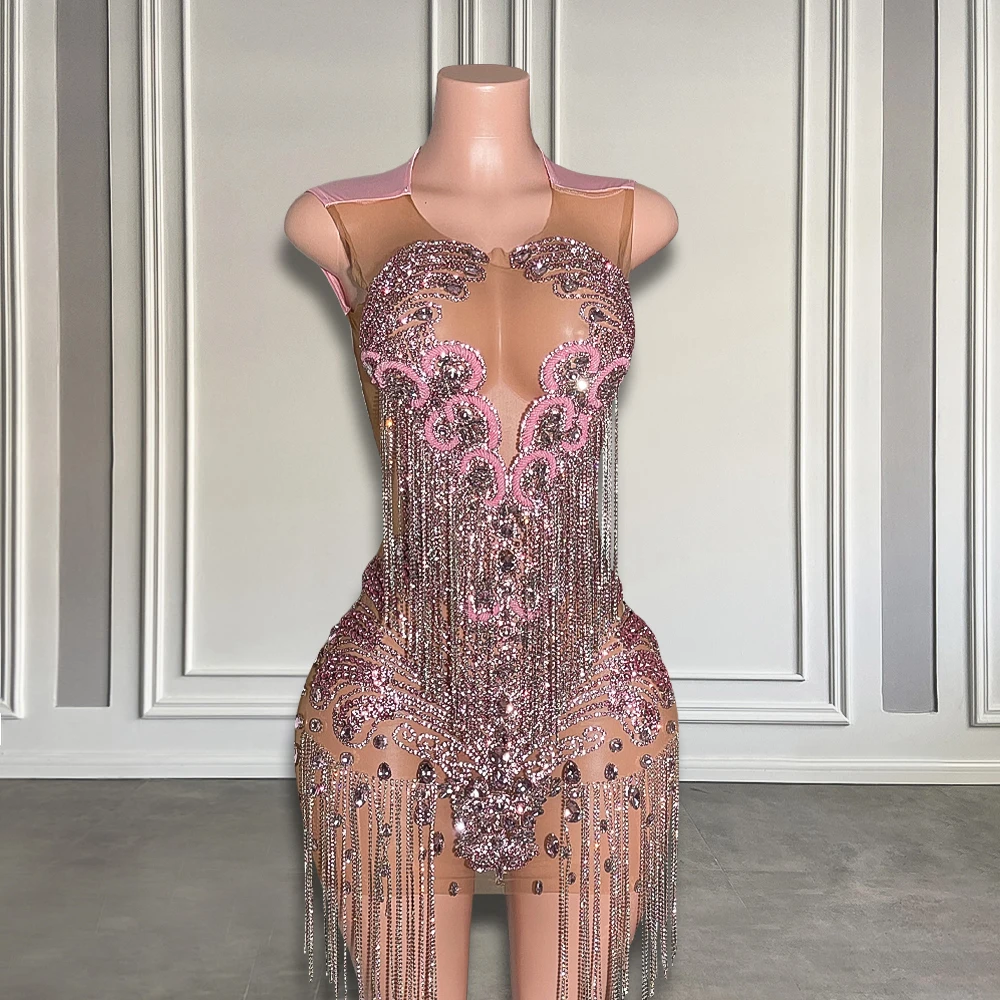 Gold Luxury Rhinestone Prom Dresses for Black Girls Short Party Gowns Crystal Tassel Birthday Homecoming Dresses Customized