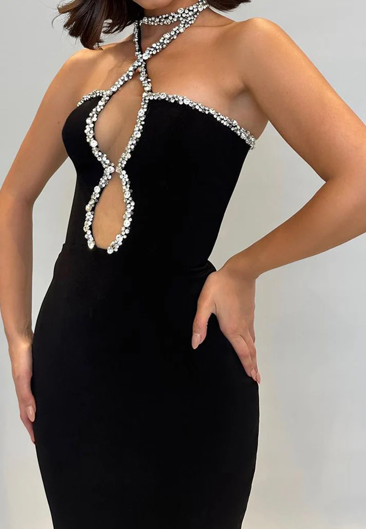 Halter Illusion Sleeveless Beaded Mermaid Prom Dress