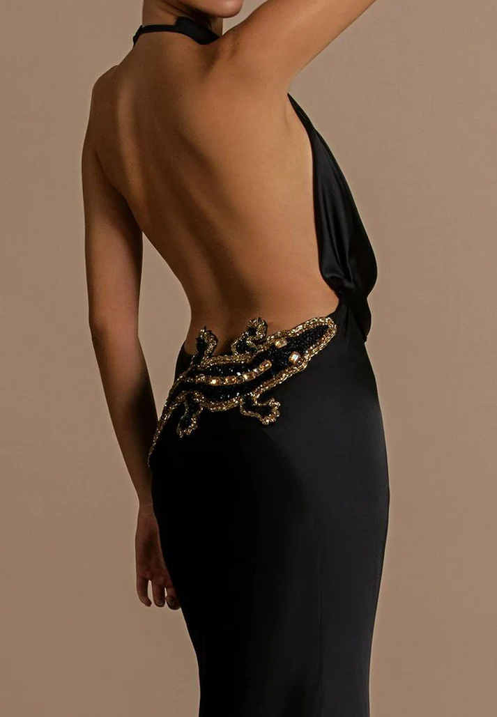 Low V-Neck Sleeveless Beaded Backless Mermaid Formal Dress