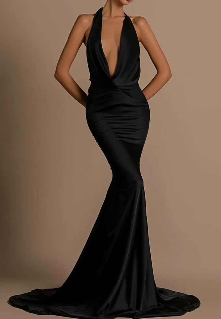 Low V-Neck Sleeveless Beaded Backless Mermaid Formal Dress