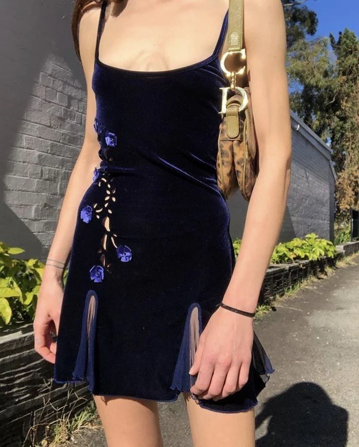 Navy Blue Velvet Homecoming Dresses 3D Flowers Short Prom Dress