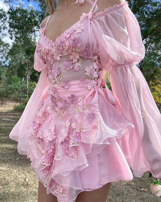 Pretty Pink Organza Appliques A Line Short Graduation Homecoming Dress Birthday Outfits