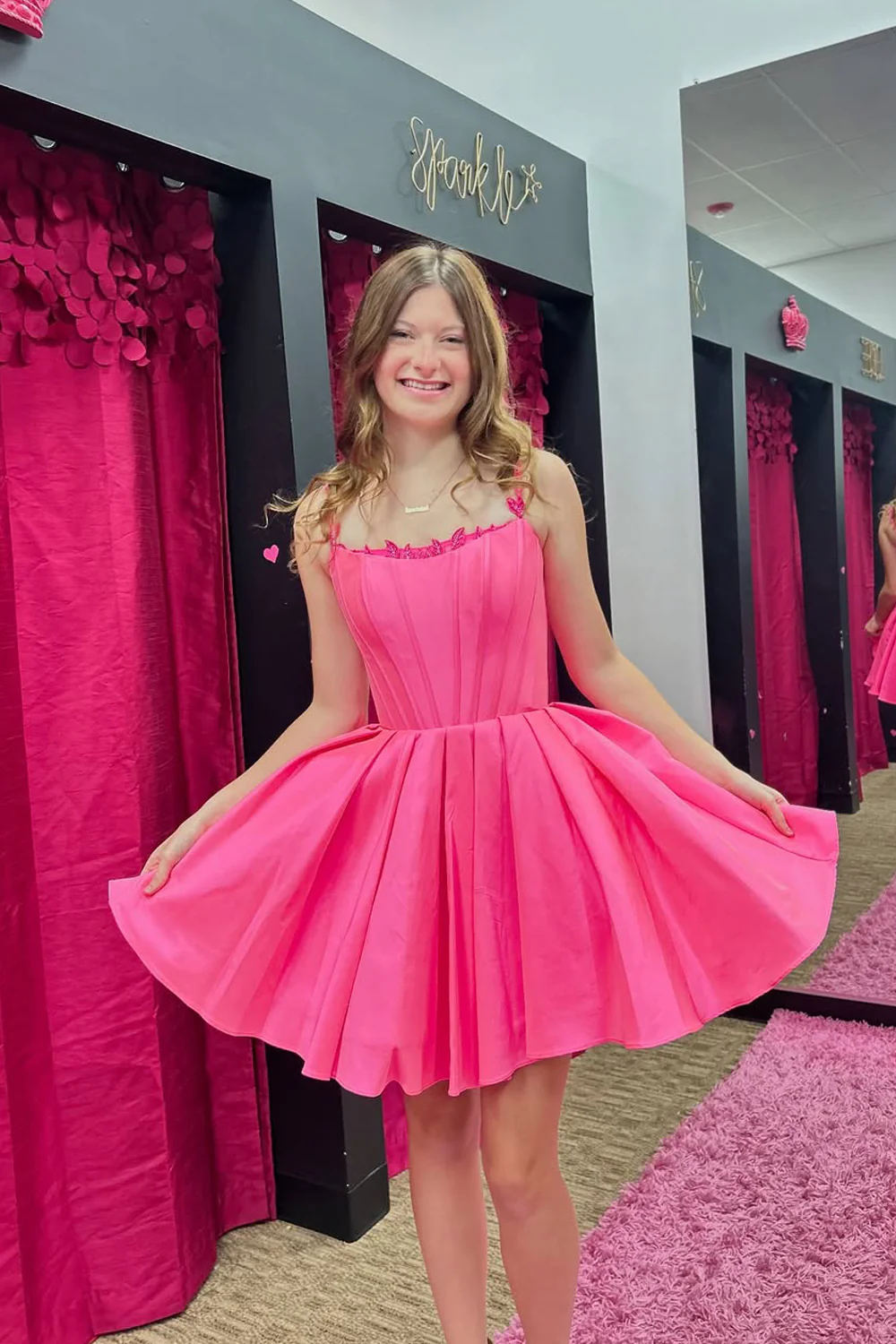 Princess A-Line Fuchsia Satin Short Homecoming Dresses