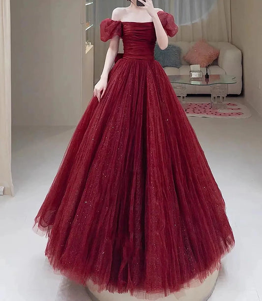 Red Off Shoulder Prom Dress, Tulle Dress, Cocktail Dress, Evening Dress, Princess Dress, Birthday Dress, Prom Dress,Party Dress,Prom Dress