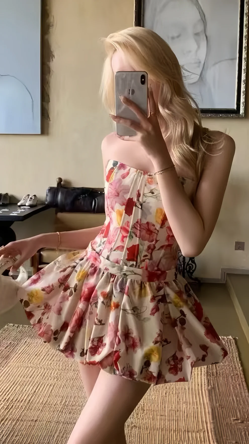 Romantic Floral Homecoming Dresses Strapless Mini Prom Graduation Dress