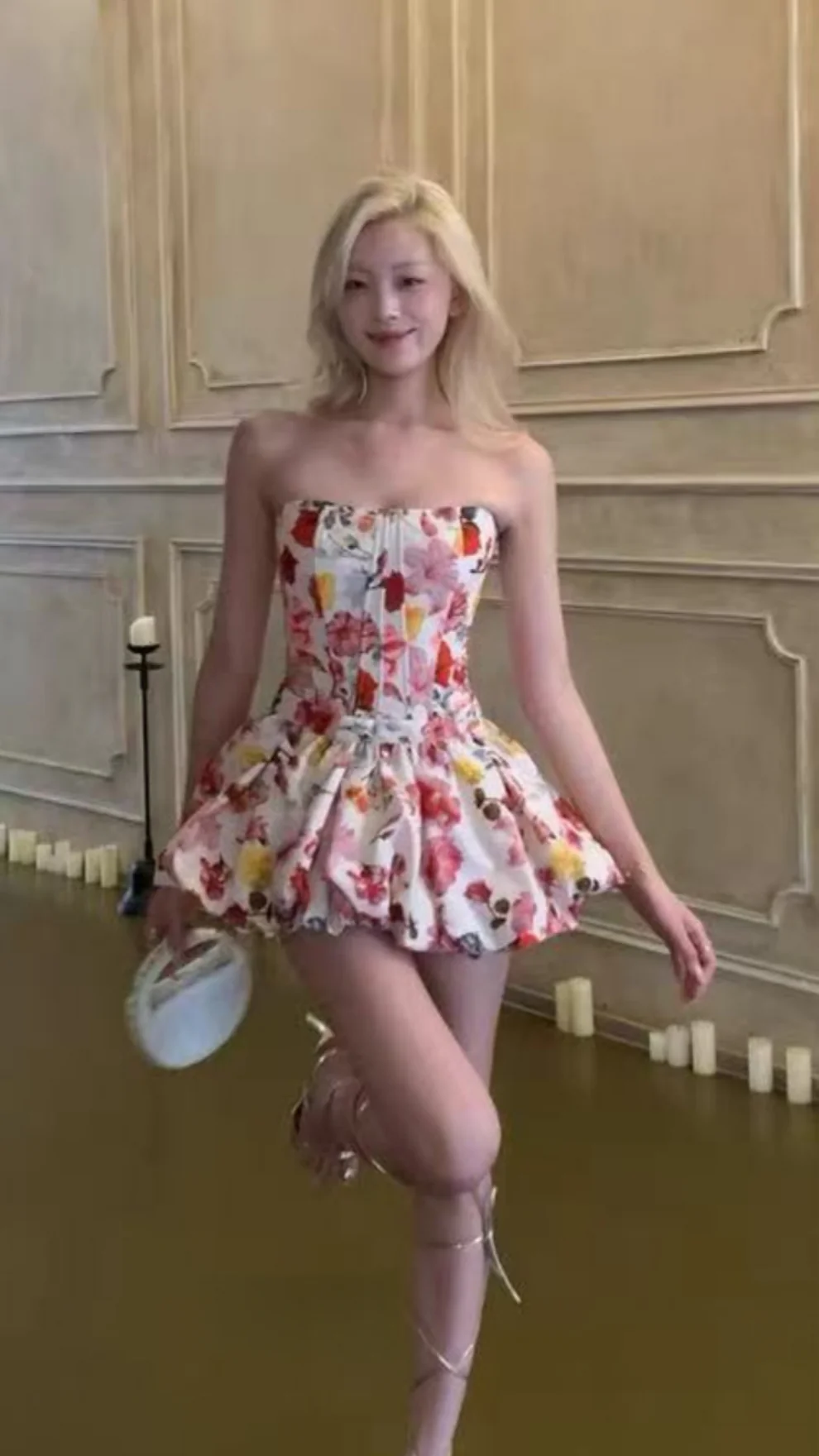 Romantic Floral Homecoming Dresses Strapless Mini Prom Graduation Dress