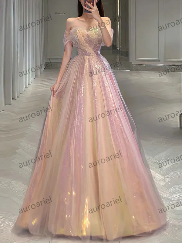 Customized Bling Pink Elegant Sweet Evening Dresses Summer Boat Neck Slim Waist Mesh Design Tiered Prom