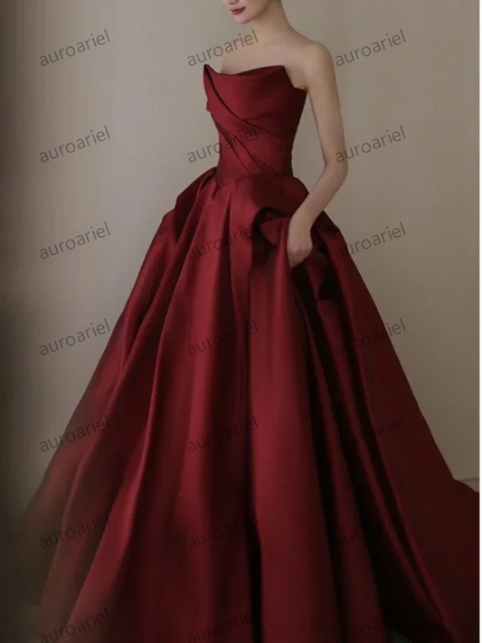 Strapless Elegant Satin Simple Evening Dresses New Wedding Party Dress Luxury
