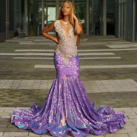 Customized Simple Mermaid Bride Dresses Strapless Crystal Sleeveless Draped Pleat Open Back Sexy Prom Dress Robe de soirée