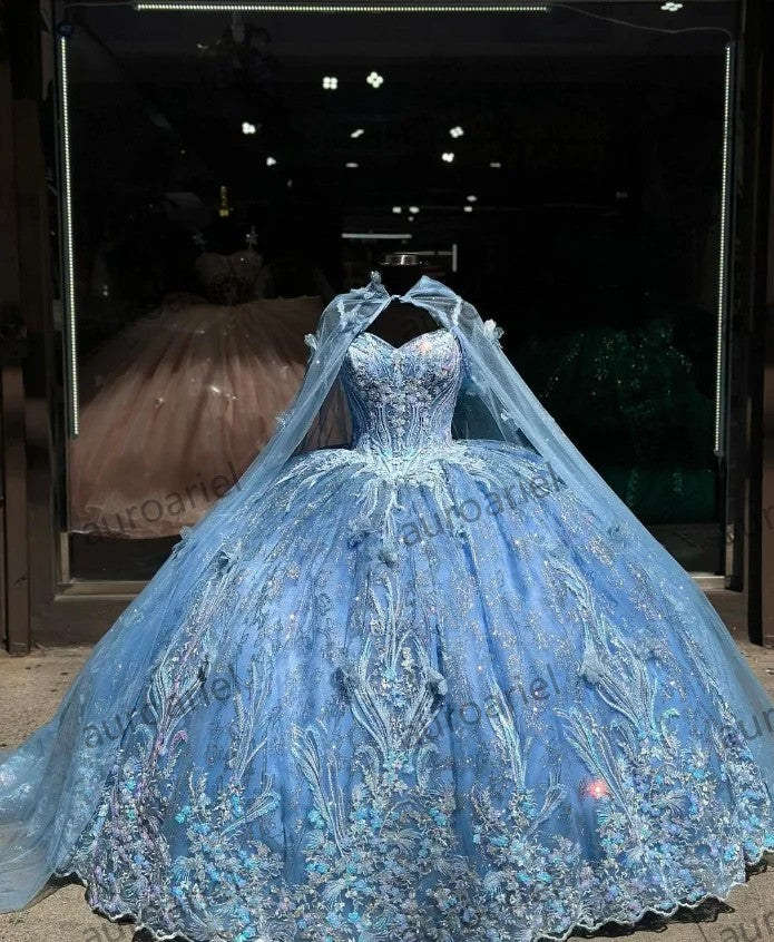 Sky Blue Princess 15 Quinceanera Dresses custom Luxury Spaghetti Strap