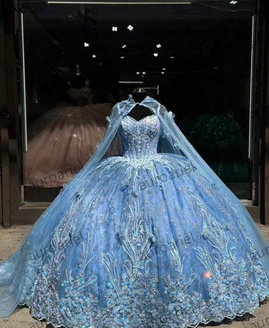 Sky Blue Princess 15 Quinceanera Dresses custom Luxury Spaghetti Strap
