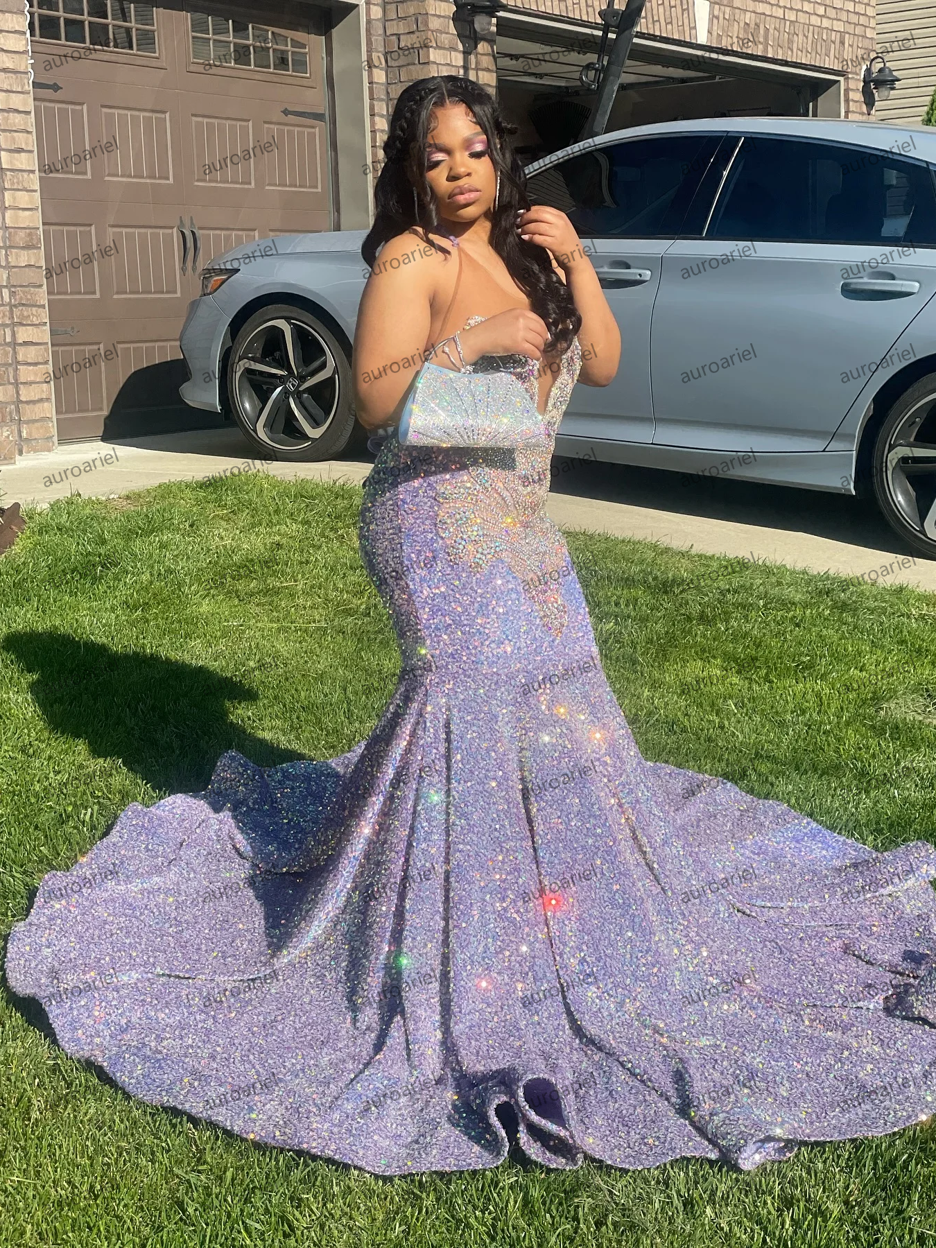 Sparkly Sequin Crystal Prom Dresses Long for Black Women Beading Sequin Mermaid Formal Evening Gowns