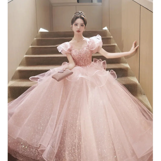 Pink Off-Shoulder Ball Gown Quinceanera Dresses Vestidos De 15 Anos Applique Formal Princess Birthday Party Customized