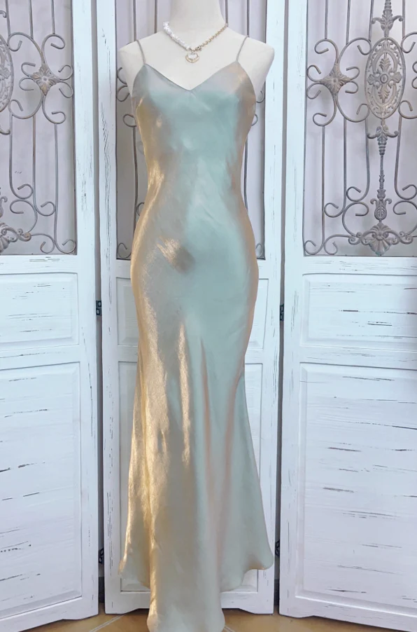 Simple Pretty Mermaid Spaghetti Strap Satin Prom Dress Evening Dress Formal Dress