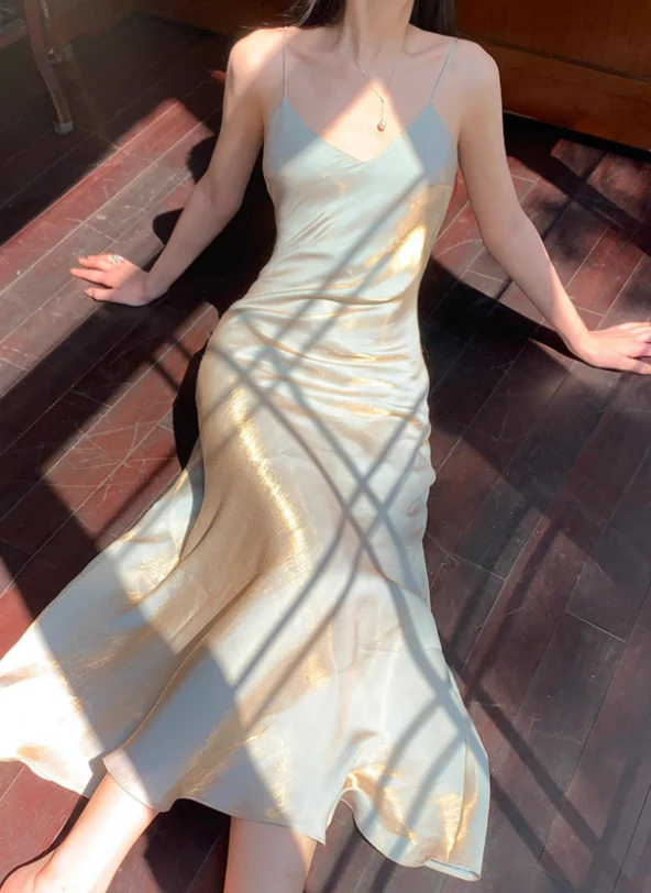 Simple Pretty Mermaid Spaghetti Strap Satin Prom Dress Evening Dress Formal Dress