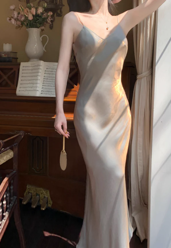 Simple Pretty Mermaid Spaghetti Strap Satin Prom Dress Evening Dress Formal Dress