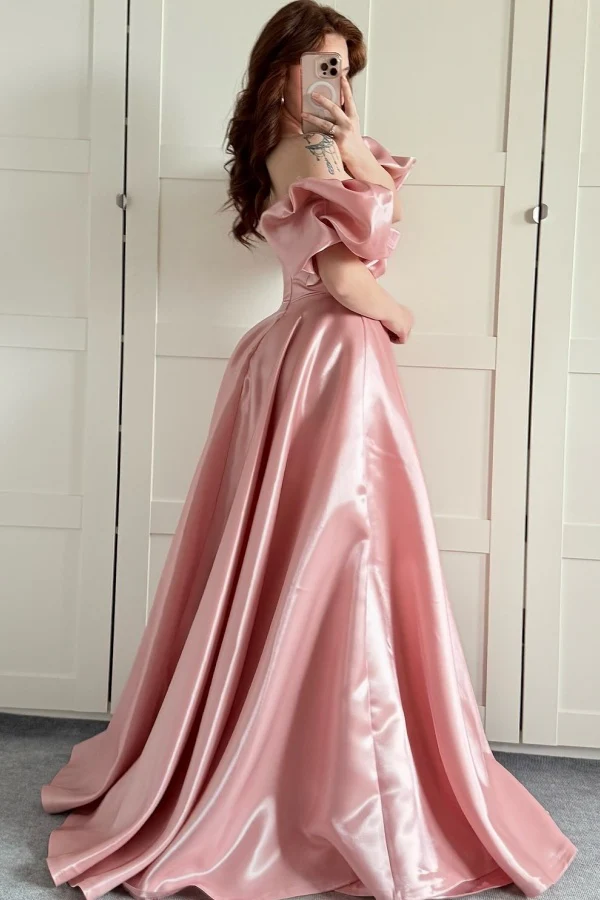 Simple & Casual A-Line Strapless Detachable Puffy Sleeves Prom Party Dress Floor Length Formal Evening Gown