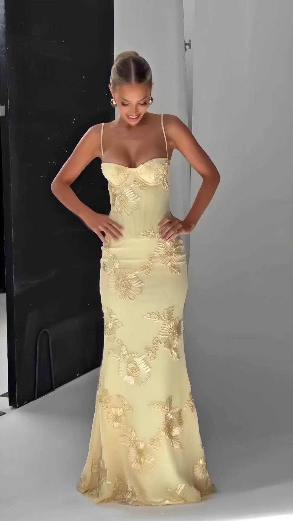 Spaghetti Straps Floral Long Prom Dresses Sheath Sexy Party Dress