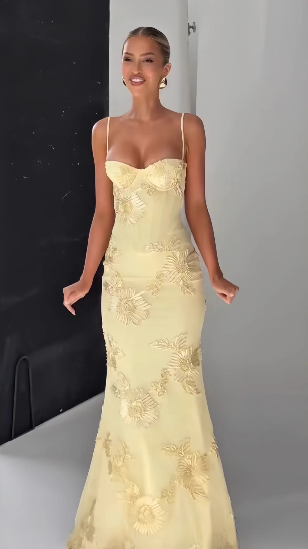 Spaghetti Straps Floral Long Prom Dresses Sheath Sexy Party Dress