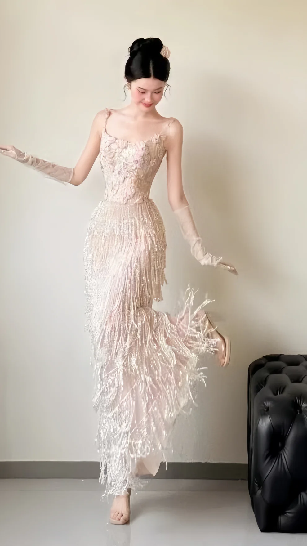 Sparkle Appliques Sheath Prom Dresses Tassel Night Dance Dress