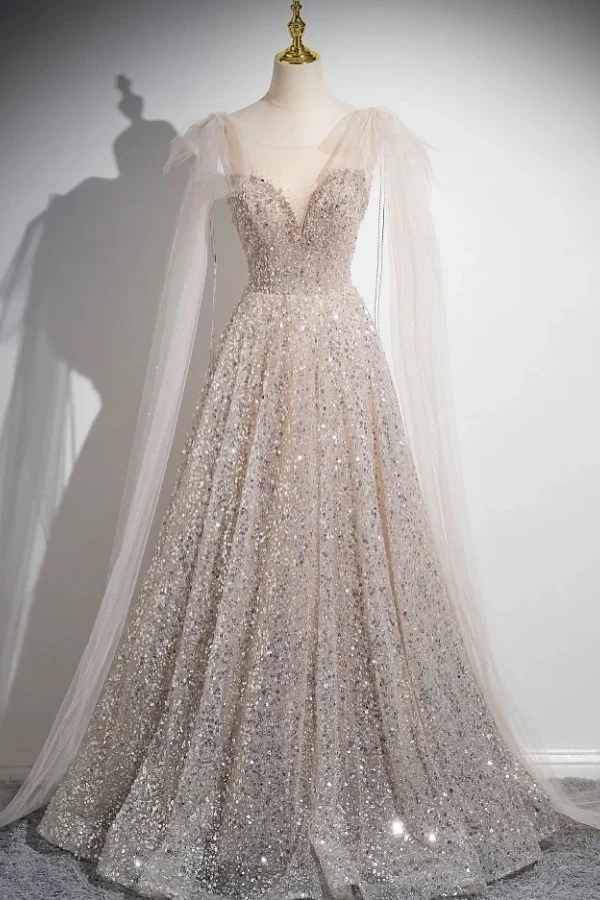 Sparkly A-Line Sweetheart Neck Straps Sleeveless Fully Sequins Floor Length Prom Party Dress Evening Formal Gown Birthday Party Gown