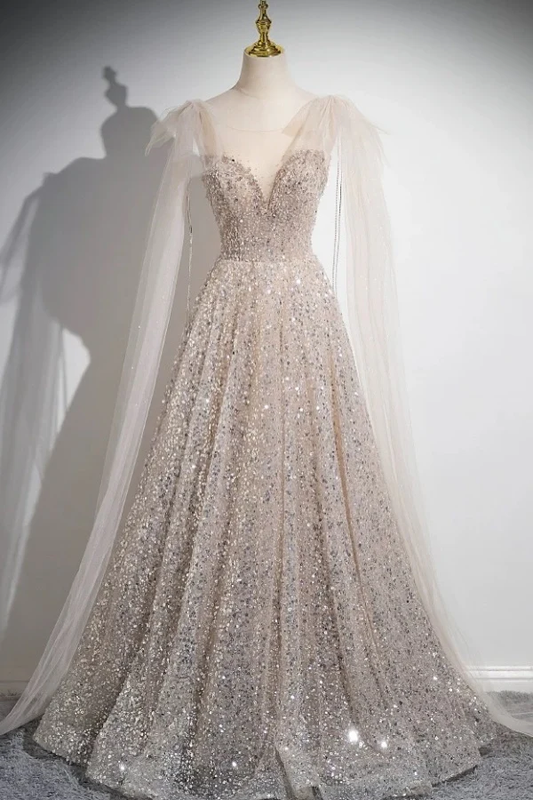 Sparkly A-Line Sweetheart Neck Straps Sleeveless Fully Sequins Floor Length Prom Party Dress Evening Formal Gown Birthday Party Gown