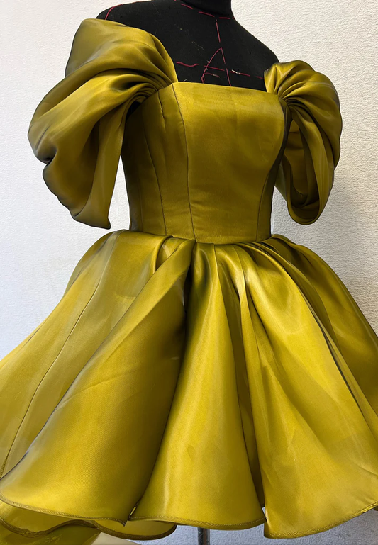 Square Cap Sleeves Sleek Pleated A-Line Party Homecoming Dress